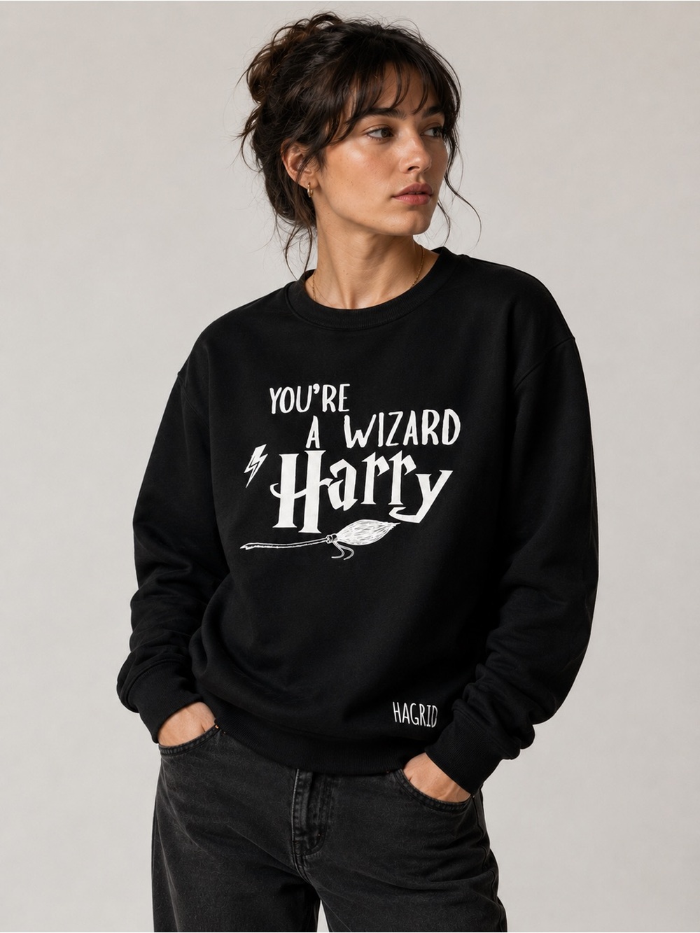 Harry Potter “You’re a Wizard Harry” Hagrid Graphic Black Crewneck Sweatshirt XL